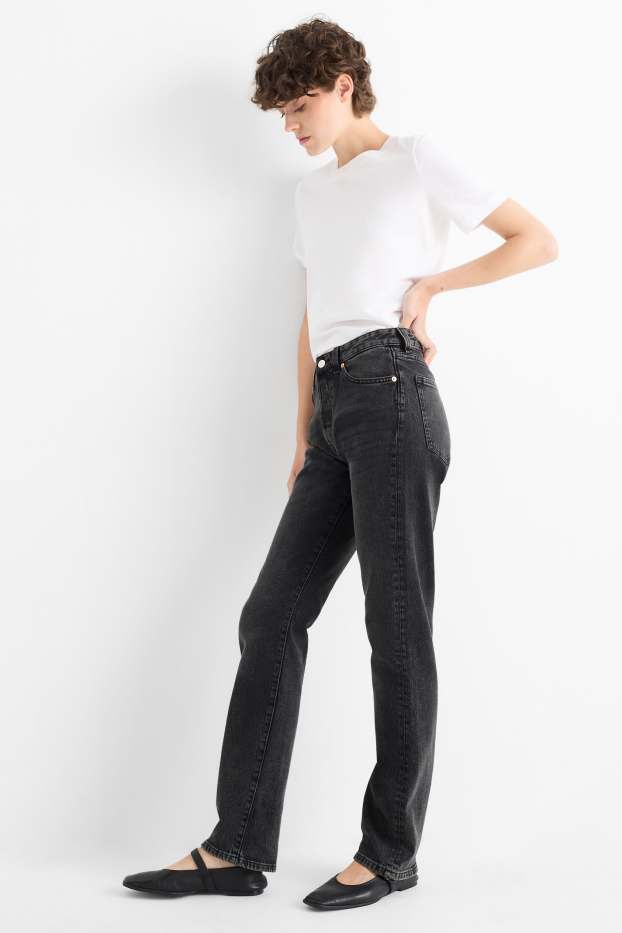 Femei - Vintage straight jeans - talie medie - LYCRA® - denim-gri închis