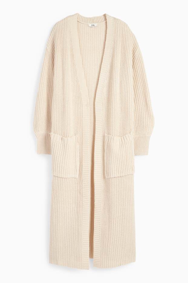 Femei - Cardigan tricotat lung - reiat - bej deschis