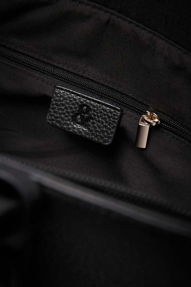 Dámské - Velká kabelka shopper - imitace kůže - černá