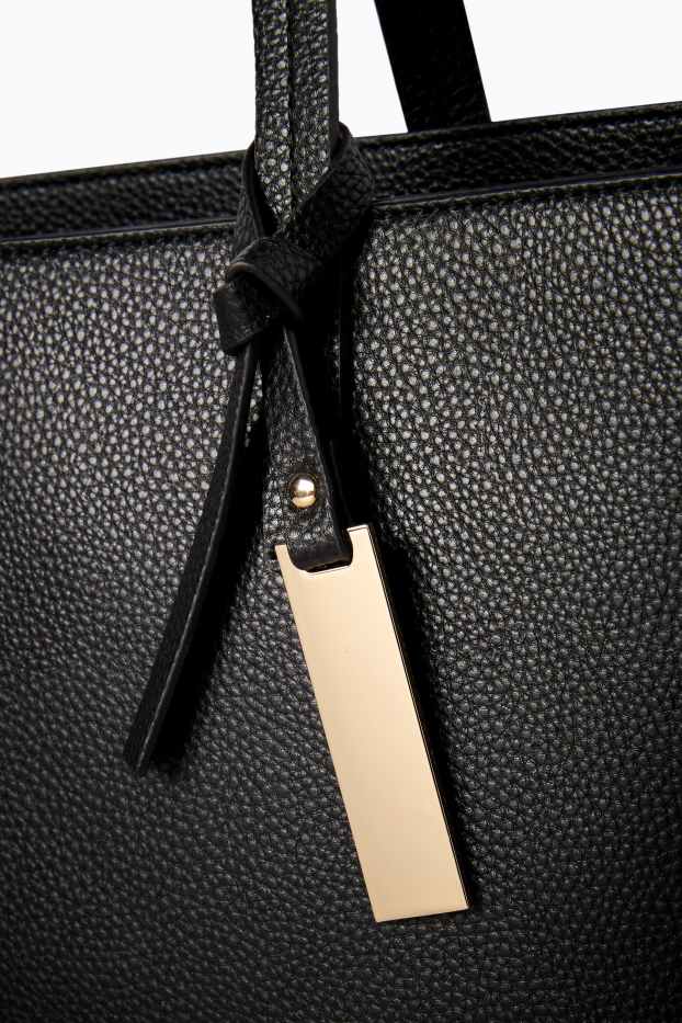 Dámské - Velká kabelka shopper - imitace kůže - černá