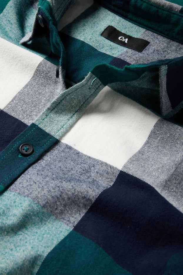 Pánské - Košile - regular fit - kent - kostkovaná - zelená
