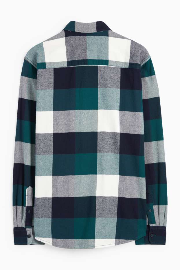 Pánské - Košile - regular fit - kent - kostkovaná - zelená