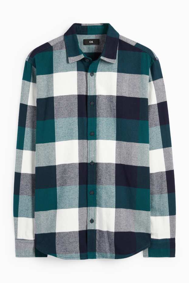 Pánské - Košile - regular fit - kent - kostkovaná - zelená