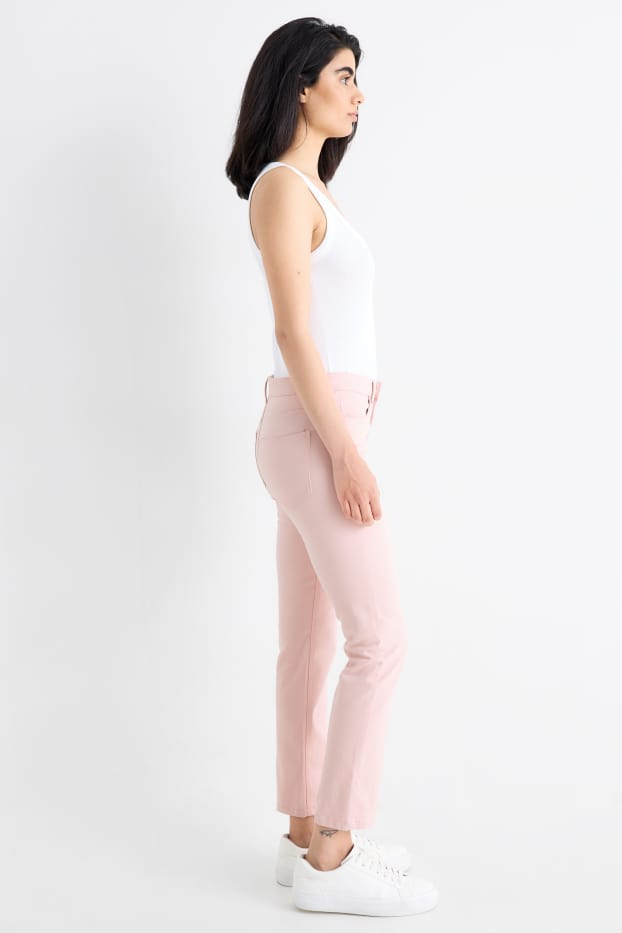 Femei - Pantaloni de stofă - talie înaltă - slim fit - roz