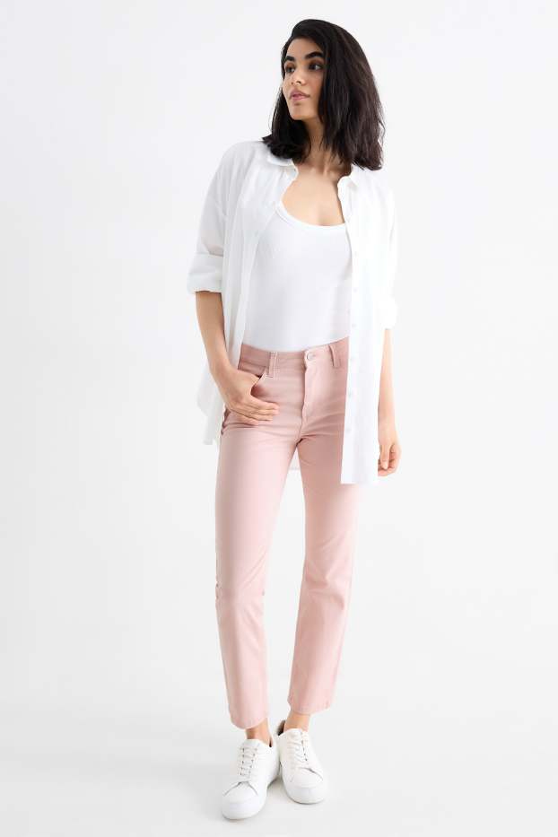 Femei - Pantaloni de stofă - talie înaltă - slim fit - roz