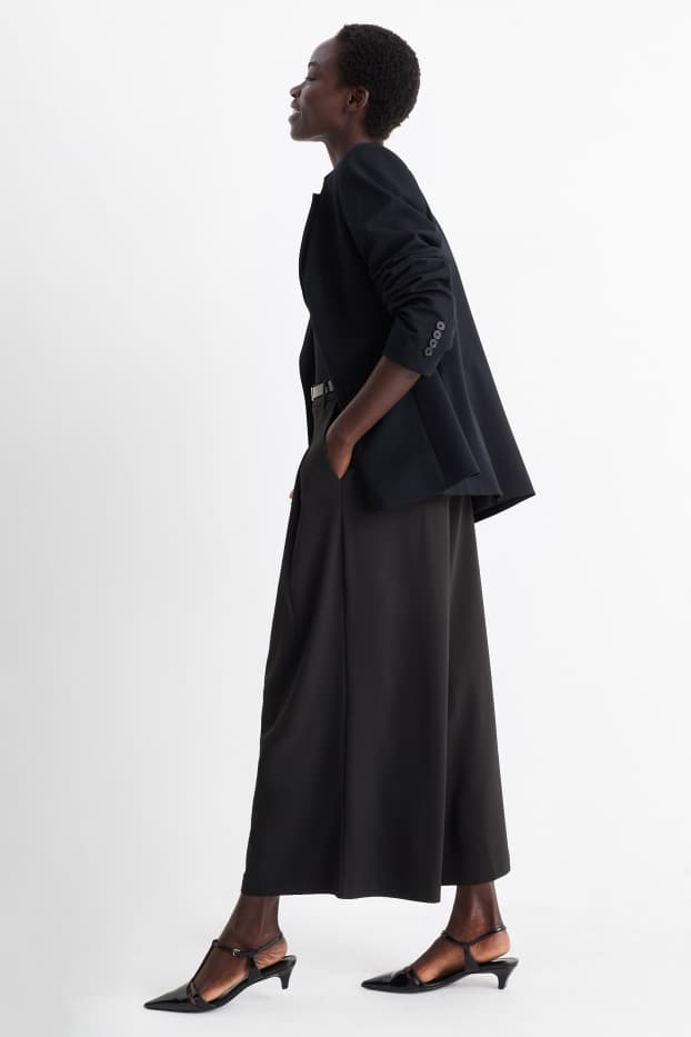 Femei - Pantaloni de stofă cu curea - talie înaltă - wide leg - negru