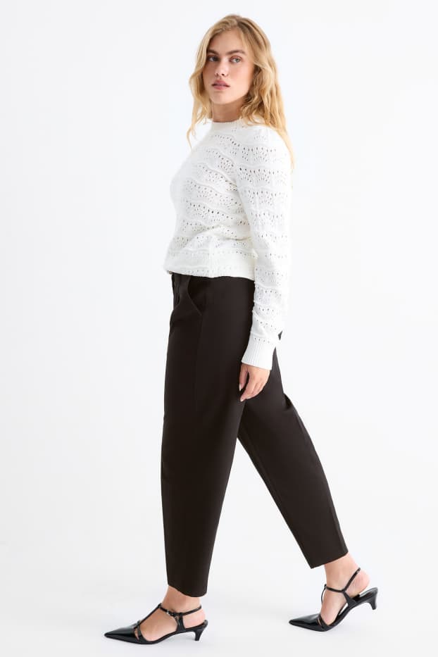 Femei - Pantaloni de stofă cu curea - talie înaltă - barrel leg - negru