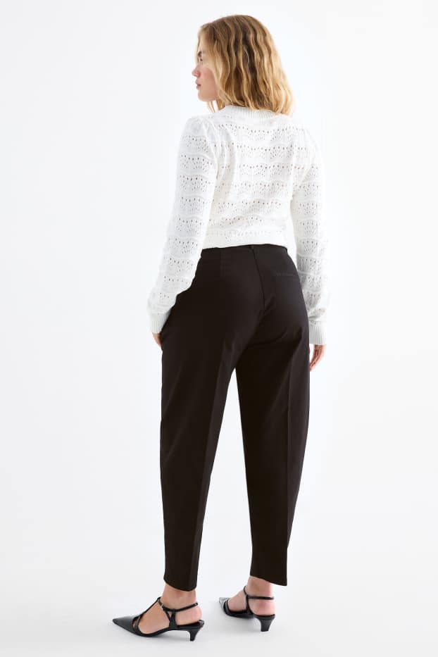 Femei - Pantaloni de stofă cu curea - talie înaltă - barrel leg - negru