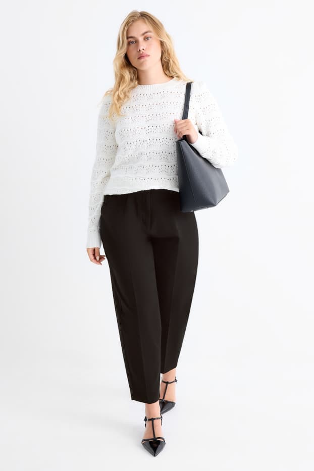 Femei - Pantaloni de stofă cu curea - talie înaltă - barrel leg - negru