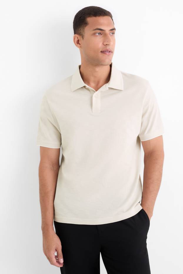 Bărbați - Tricou polo - regular fit - în carouri - bej deschis