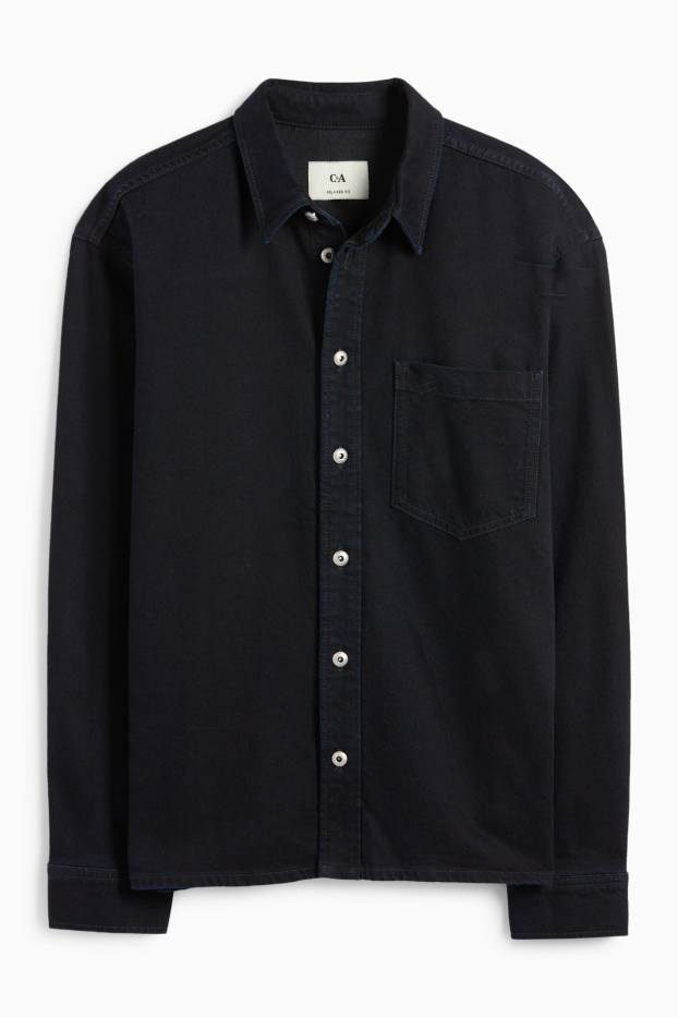 Men - Denim shirt jacket - regular fit - kent collar - denim-dark blue