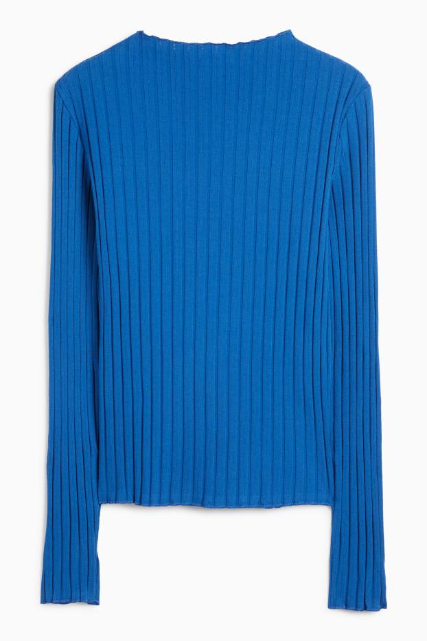 Femei - Tricou cu mânecă lungă - reiat - albastru