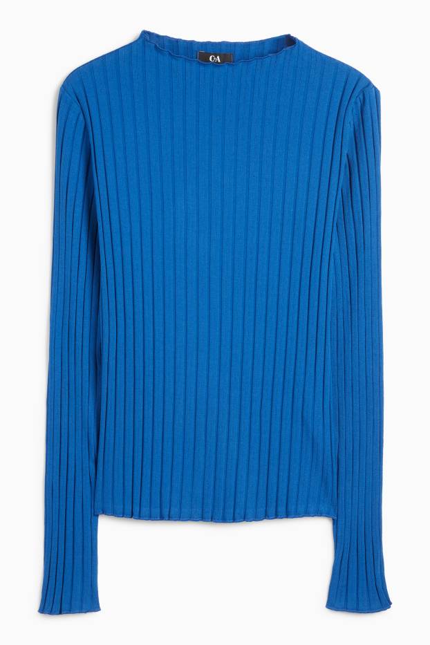 Femei - Tricou cu mânecă lungă - reiat - albastru