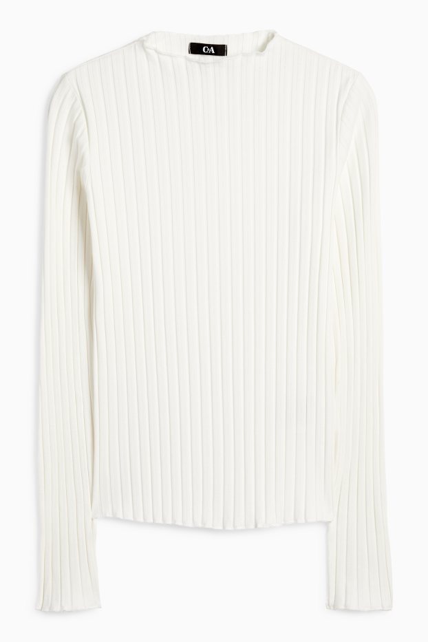 Femei - Tricou cu mânecă lungă - reiat - alb-crem