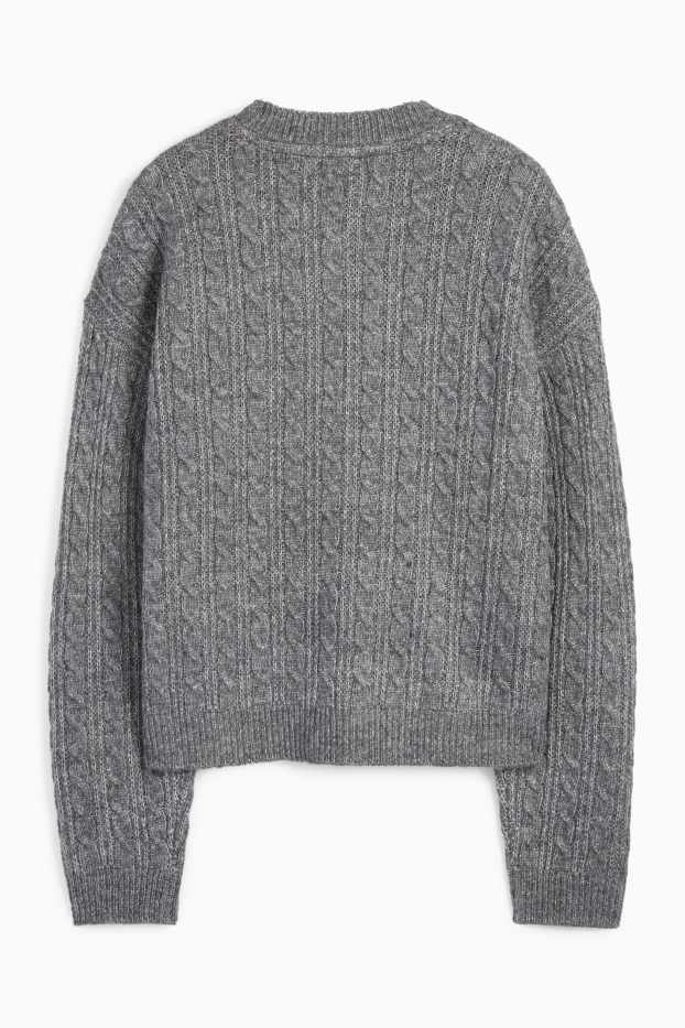 Women - Jumper - cable knit pattern - gray