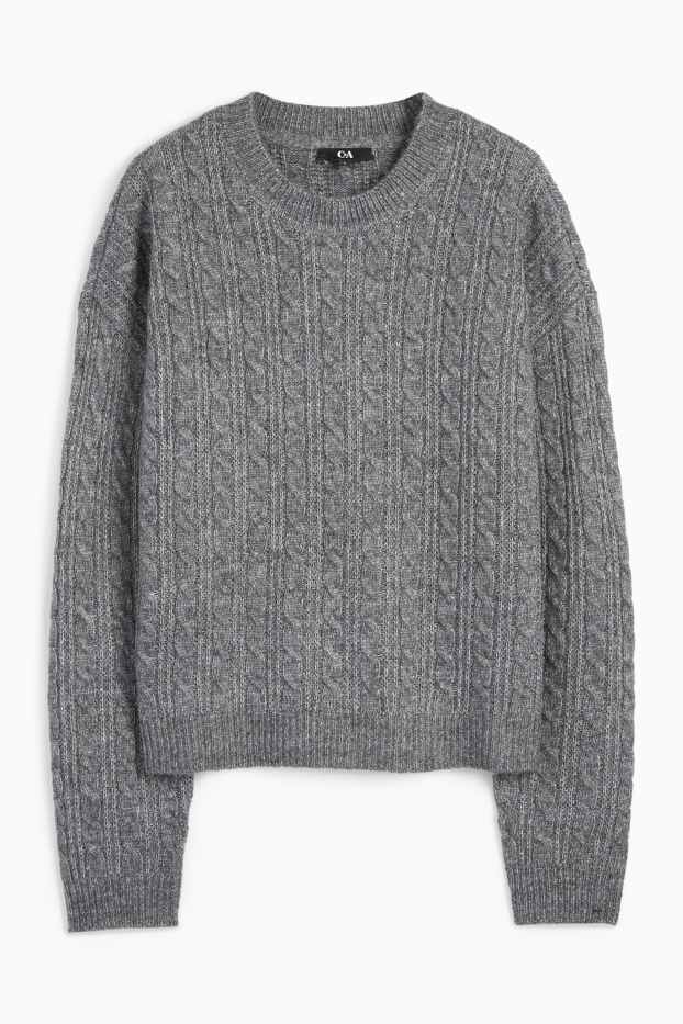 Women - Jumper - cable knit pattern - gray