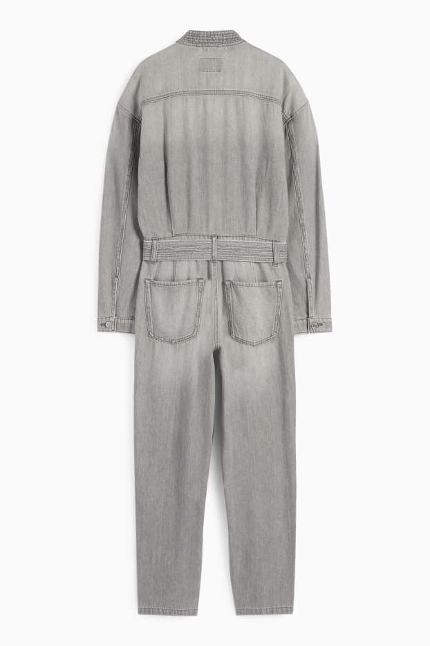 Femei - Salopetă din denim cu curea - denim-gri deschis