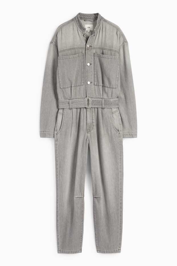 Femei - Salopetă din denim cu curea - denim-gri deschis
