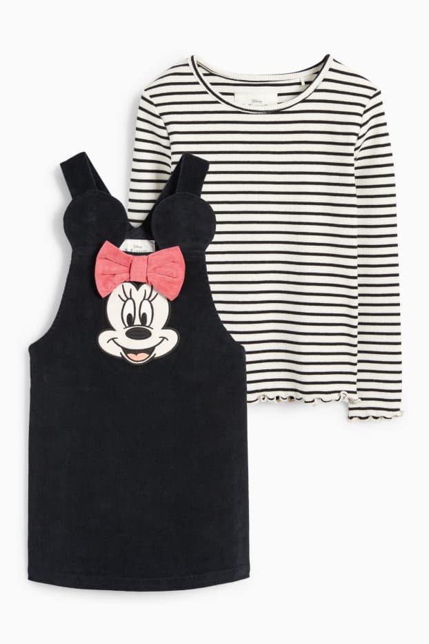 Copii - Fete - Minnie Mouse - set - rochie din catifea și tricou cu mânecă lungă - 2 piese - negru / alb