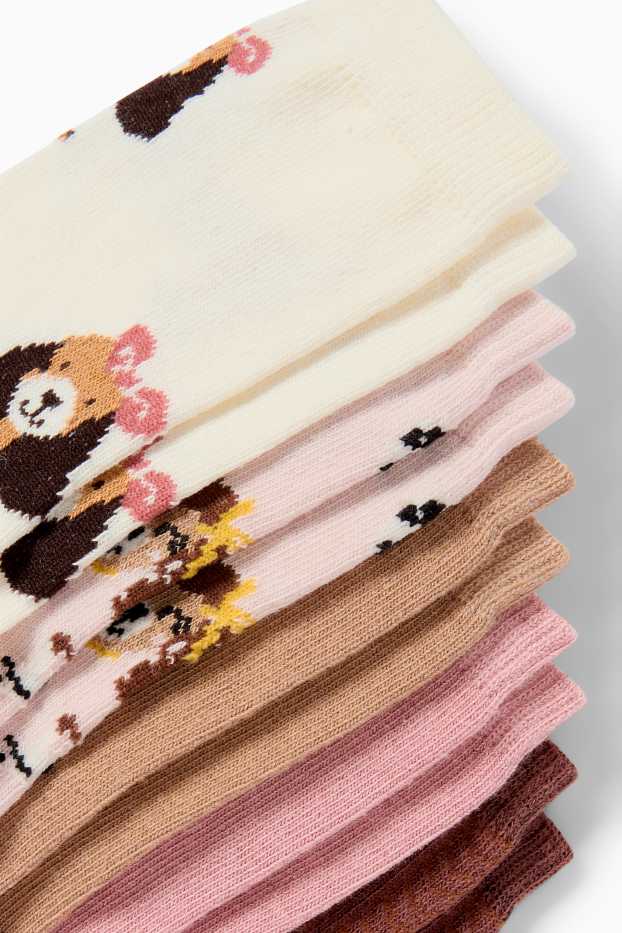 Copii - Fete - Multipack 5 perechi - câine și pisică - șosete cu motive - roz