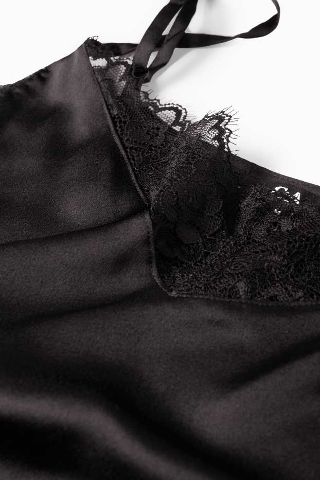 Femei - Cămașă de noapte din satin - negru