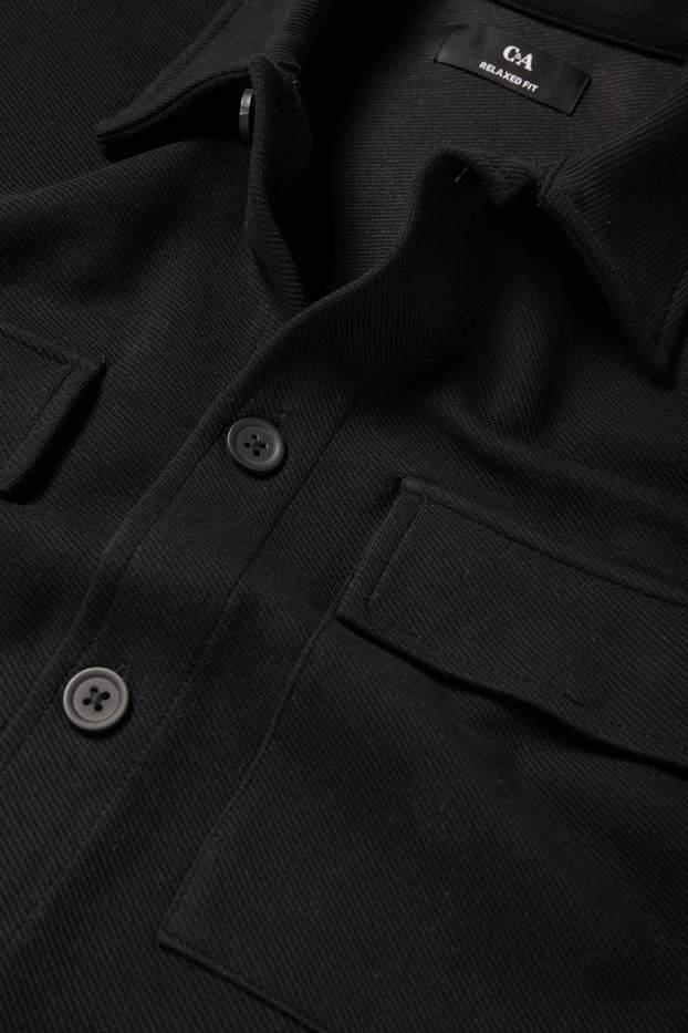 Bărbați - Jachetă tip cămașă - relaxed fit - guler Kent - negru