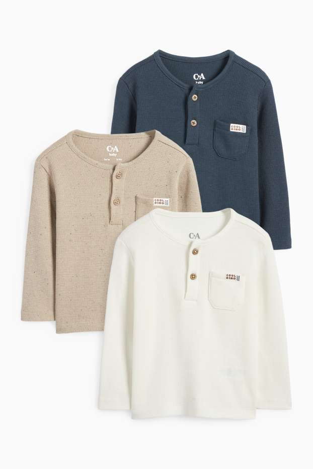 Bebeluși - băieți - Multipack 3 buc. - tricou cu mânecă lungă bebeluși - structurat - albastru închis