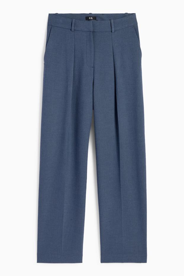 Femei - Pantaloni office - talie înaltă - wide leg - albastru închis