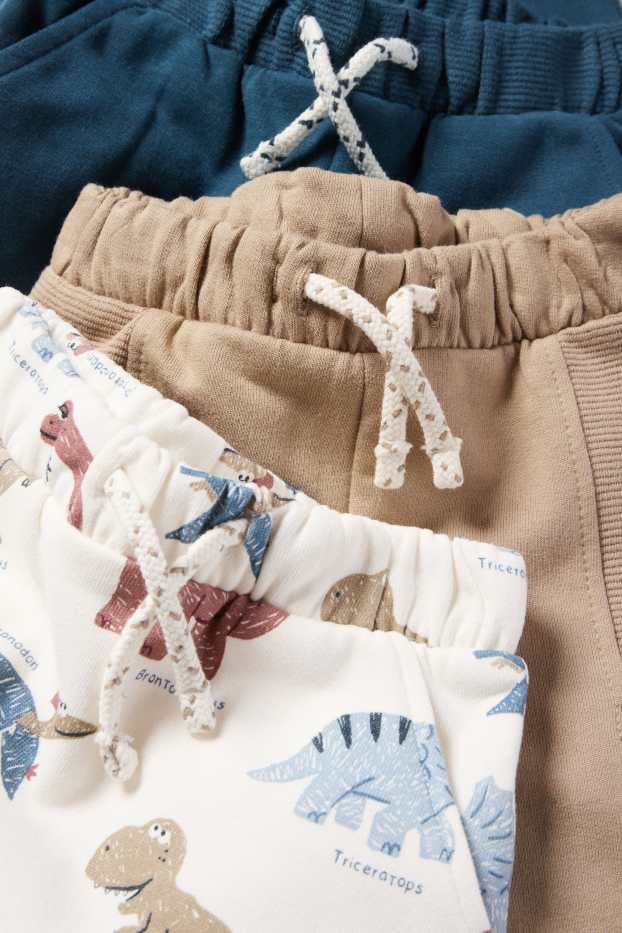 Bebeluși - băieți - Multipack 3 perechi - dinozauri - pantaloni de trening bebeluși - albastru / bej