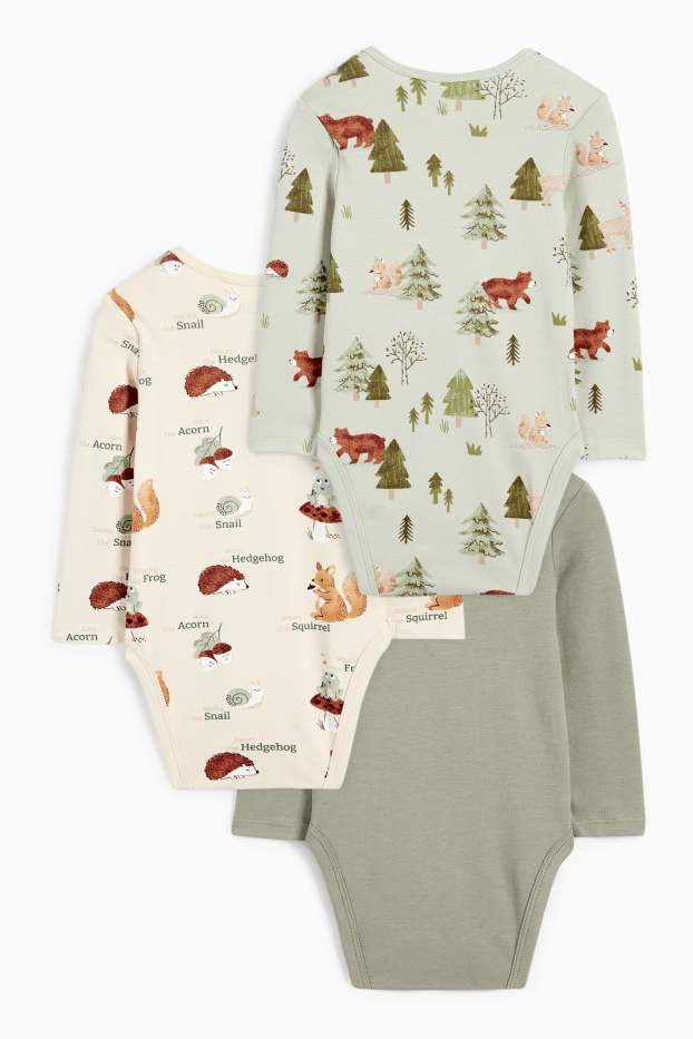Unisex - Multipack 3 buc. - animale sălbatice - body bebeluși - verde / bej