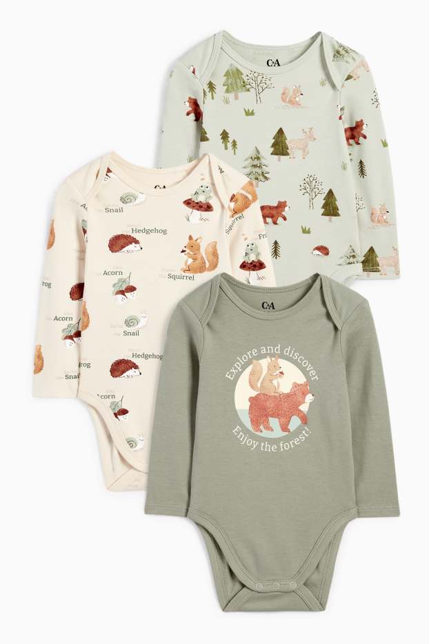 Unisex - Multipack 3 buc. - animale sălbatice - body bebeluși - verde / bej