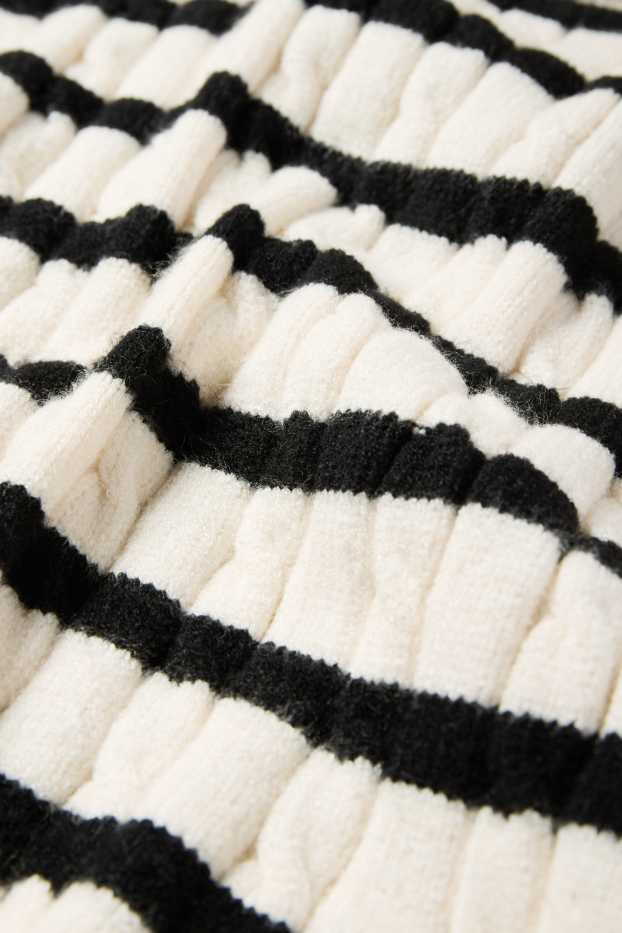 Children Girls - Jumper - striped - cable knit pattern - black / white