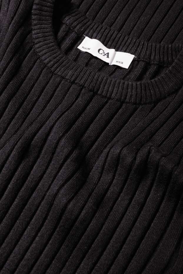 Copii - Fete - Rochie tricotată - reiată - negru