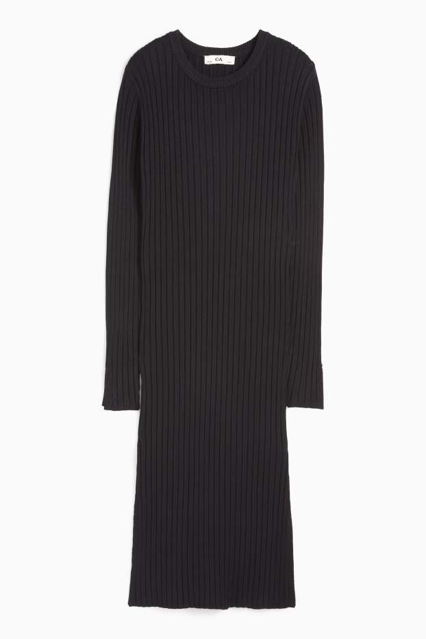 Copii - Fete - Rochie tricotată - reiată - negru