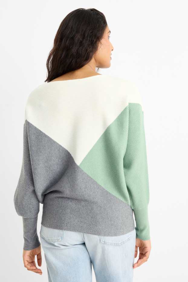 Femei - Pulover - reiat - verde / alb-crem