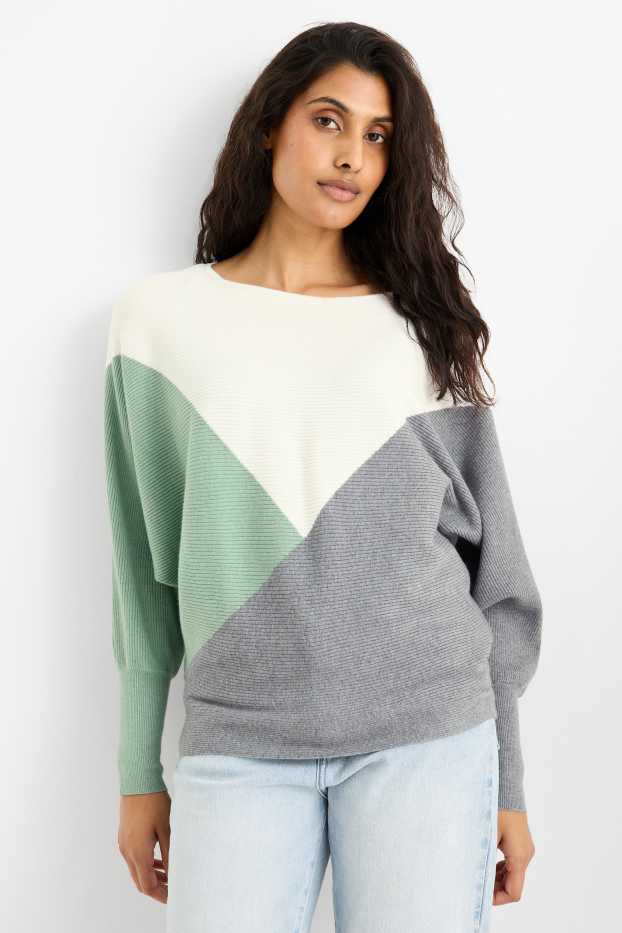 Femei - Pulover - reiat - verde / alb-crem