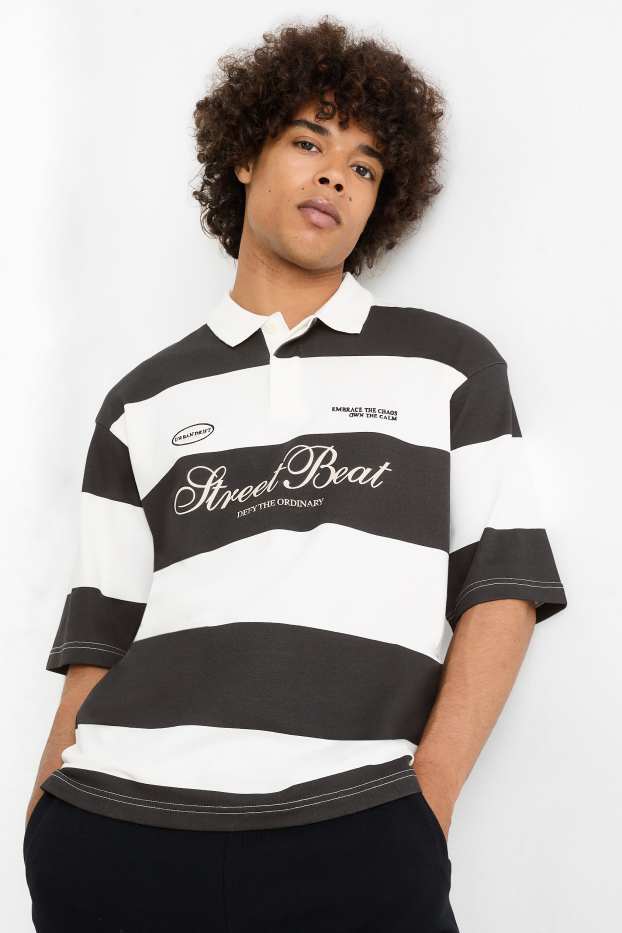 Bărbați - Tricou polo - cu dungi - negru / alb