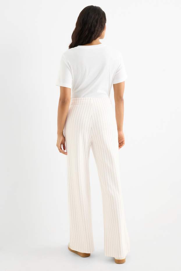 Femei - Pantaloni din jerseu - talie medie - straight fit - cu dungi - alb-crem