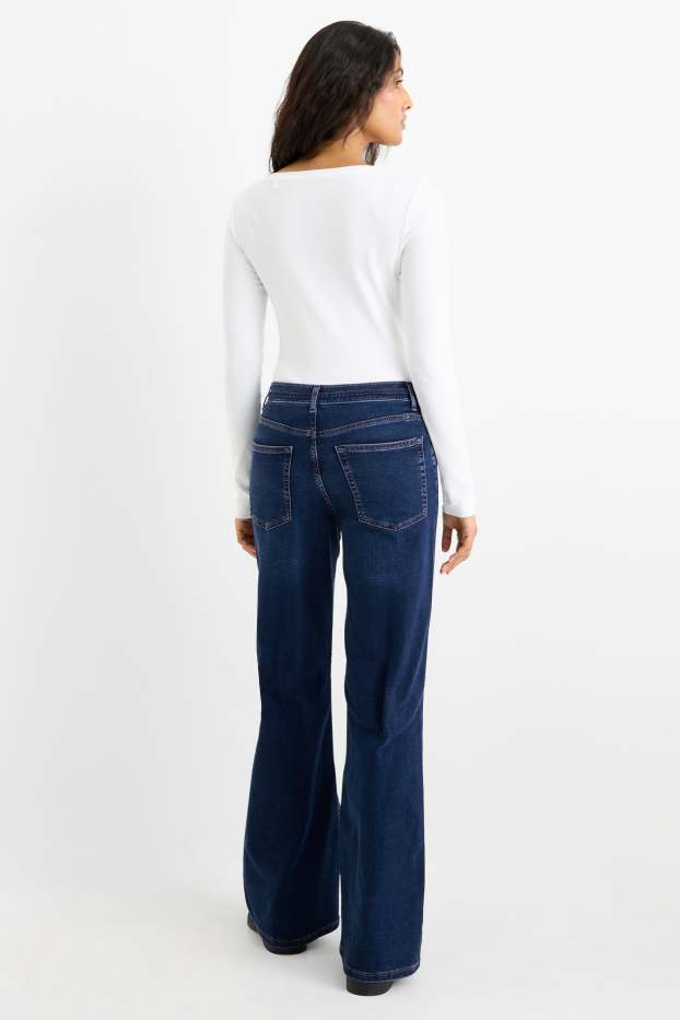 Femei - Wide leg jeans - talie medie - LYCRA® - denim-albastru