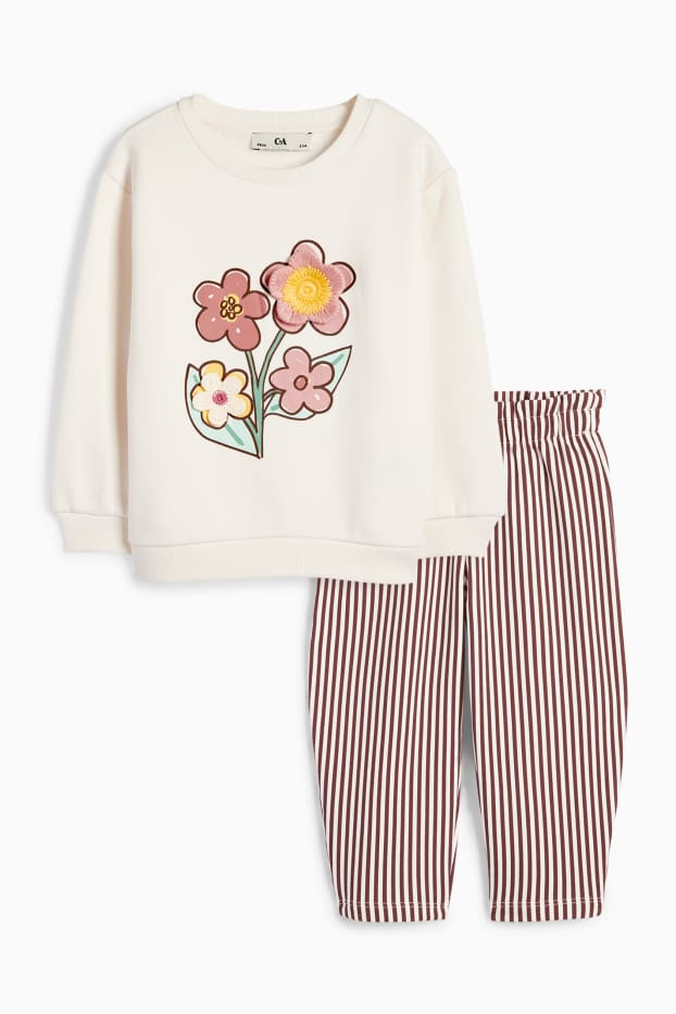 Copii - Fete - Floare - set - bluză de molton și pantaloni din jerseu - 2 piese - alb-crem