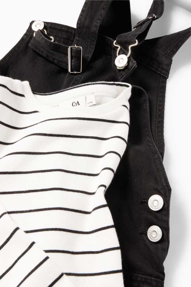 Copii - Fete - Set - tricou cu mânecă lungă și rochie-salopetă din denim - 2 piese - negru / alb