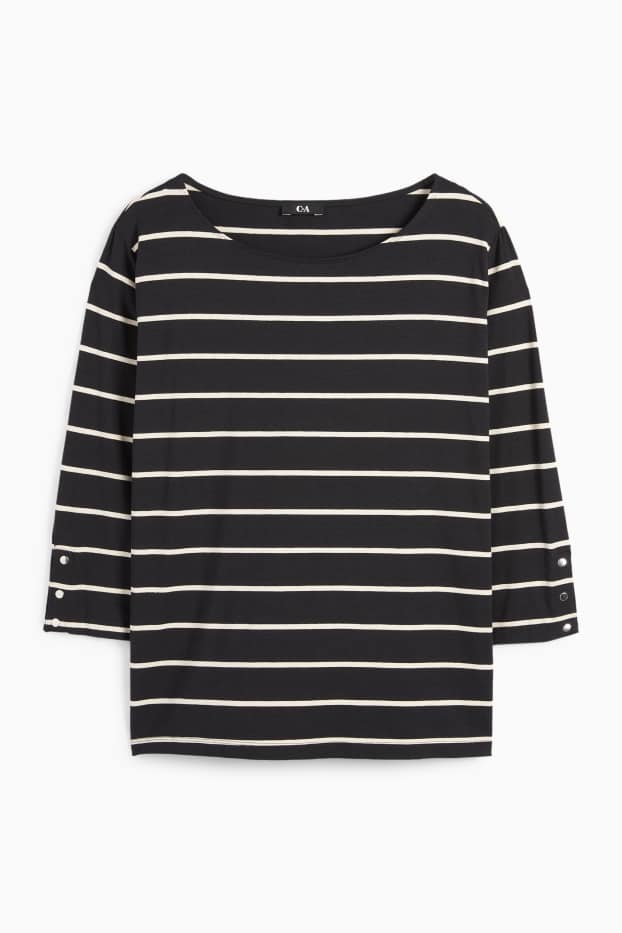 Femei - Tricou cu mânecă lungă - cu dungi - negru