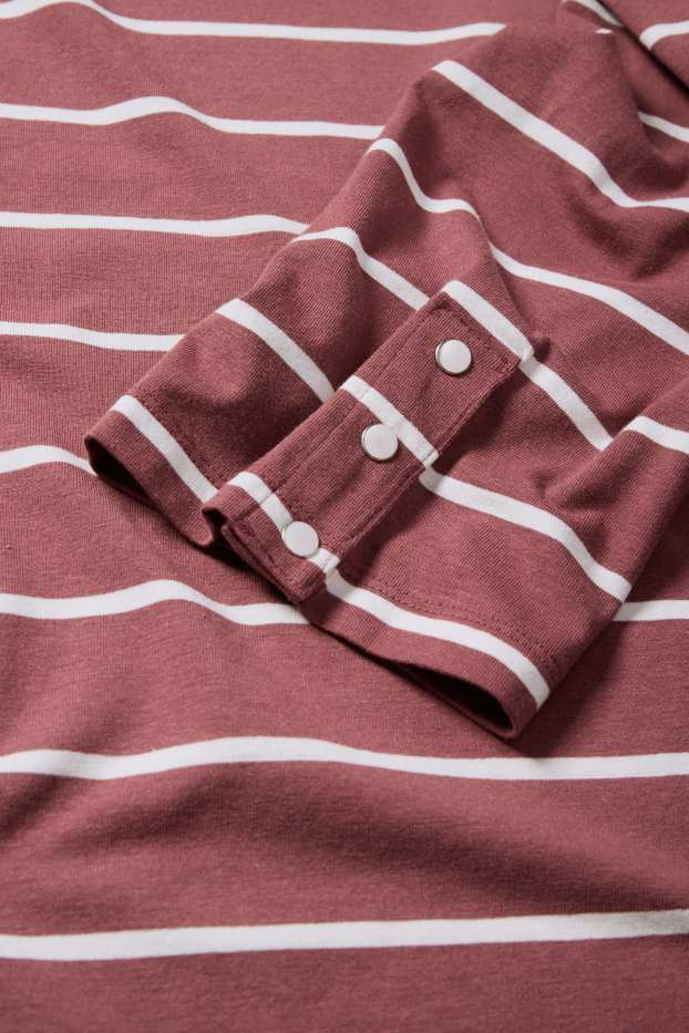 Femei - Tricou cu mânecă lungă - cu dungi - bordo