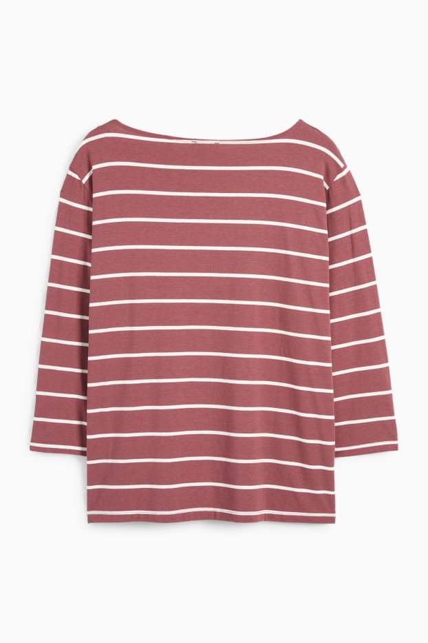 Femei - Tricou cu mânecă lungă - cu dungi - bordo
