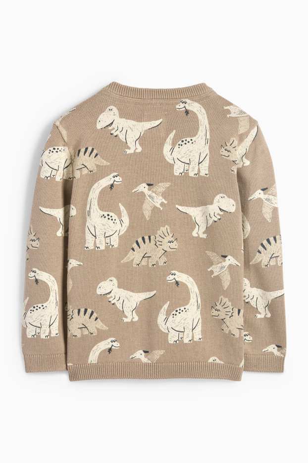 Bebeluși - băieți - Dino - pulover bebeluși - bej