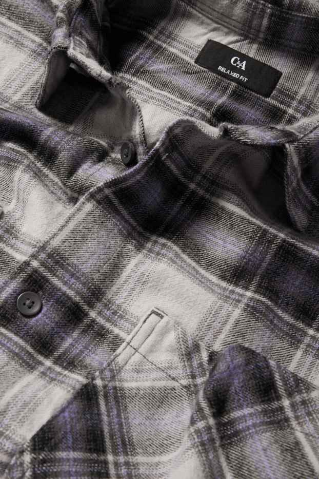 Bărbați - Cămașă din flanel - relaxed fit - guler Kent - în carouri - gri deschis