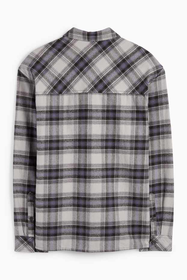 Bărbați - Cămașă din flanel - relaxed fit - guler Kent - în carouri - gri deschis