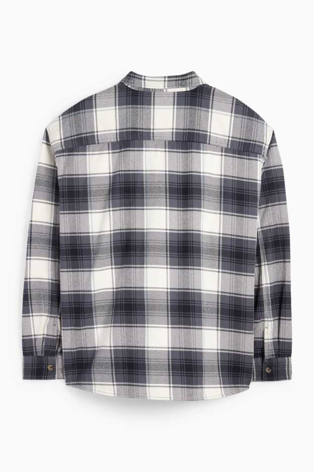 Bărbați - Cămașă din flanel - relaxed fit - guler Kent - în carouri - albastru închis
