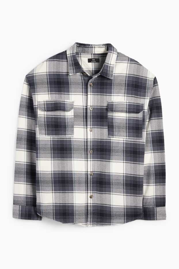 Bărbați - Cămașă din flanel - relaxed fit - guler Kent - în carouri - albastru închis