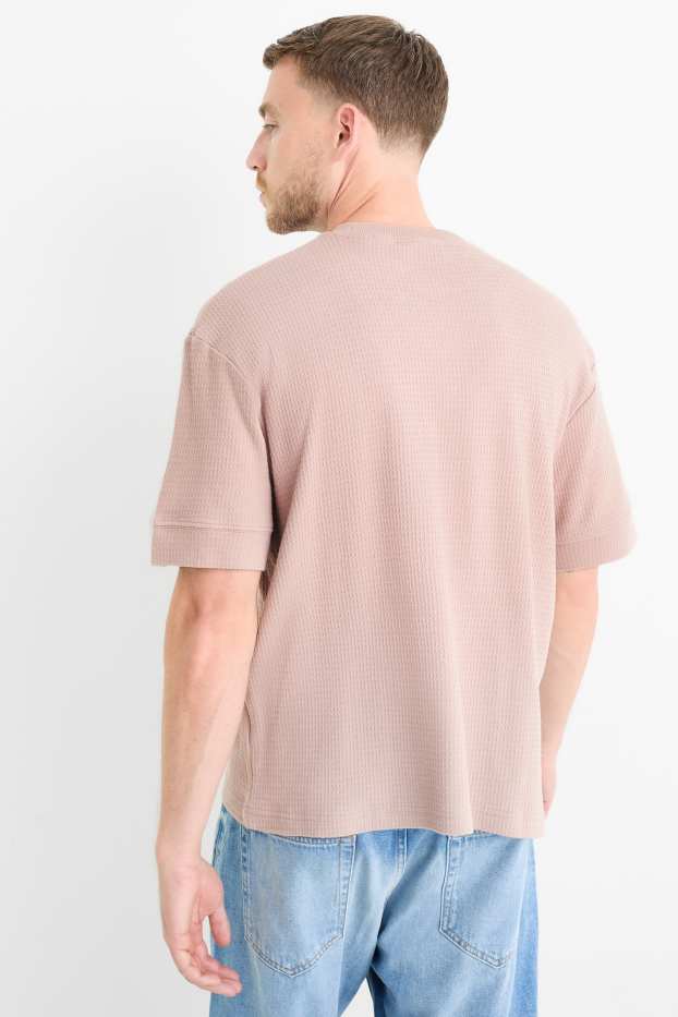 Hommes - T-shirt - relaxed fit - texturé - beige clair